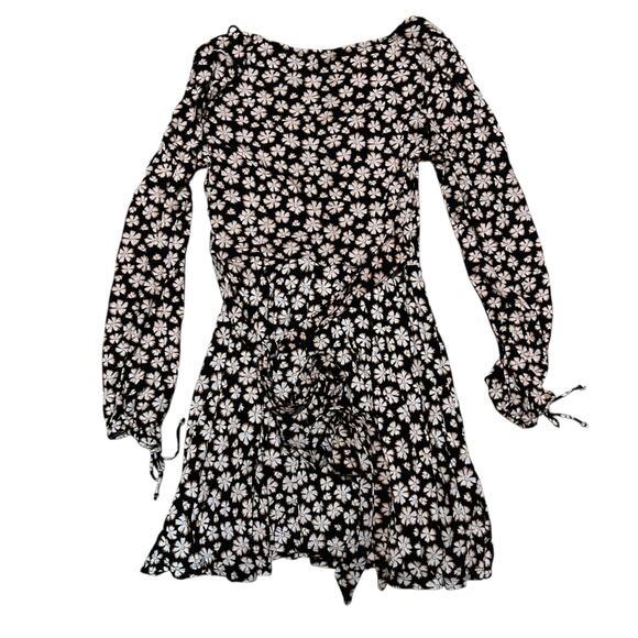Free People Floral Print Pradera Faux Wrap Black Copper Mini Dress Size Medium - Picture 5 of 7